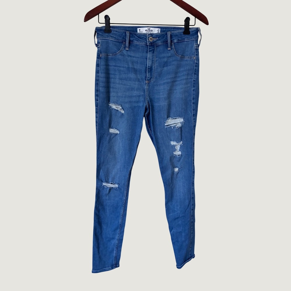 Hollister Curvy High Rise Jean Legging Distressed Blue Skinny Jeans 9R W29 L28